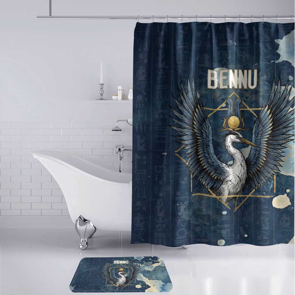 Bennu Ancient Egyptian Bathroom Set with Deep Blue Ink Wash, Winged Bennu Bird and Soul of Ra - Wonder Print Shop