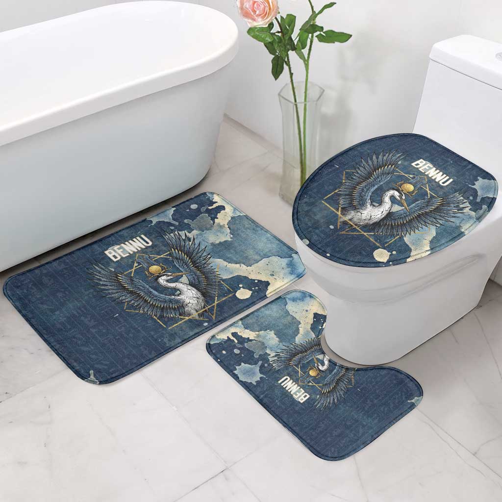 Bennu Ancient Egyptian Bathroom Set with Deep Blue Ink Wash, Winged Bennu Bird and Soul of Ra - Wonder Print Shop