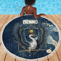Bennu Ancient Egyptian Beach Blanket with Deep Blue Ink Wash, Winged Bennu Bird and Soul of Ra - Wonder Print Shop