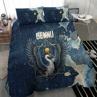 Bennu Ancient Egyptian Bedding Set with Deep Blue Ink Wash, Winged Bennu Bird and Soul of Ra - Wonder Print Shop