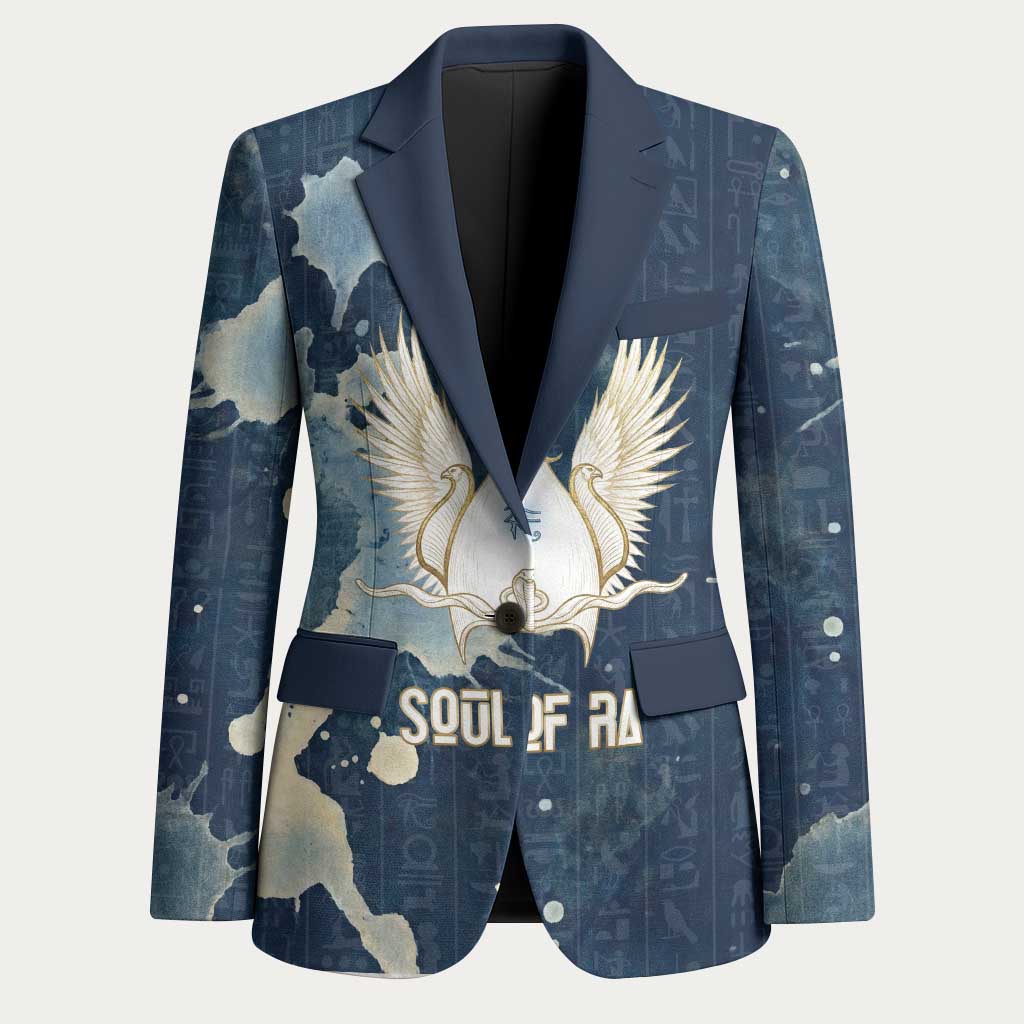 Bennu Ancient Egyptian Blazer with Deep Blue Ink Wash, Winged Bennu Bird and Soul of Ra - Wonder Print Shop