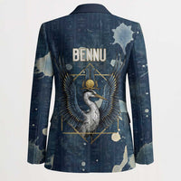 Bennu Ancient Egyptian Blazer with Deep Blue Ink Wash, Winged Bennu Bird and Soul of Ra - Wonder Print Shop