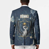 Bennu Ancient Egyptian Blazer with Deep Blue Ink Wash, Winged Bennu Bird and Soul of Ra - Wonder Print Shop