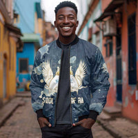 Bennu Ancient Egyptian Bomber Jacket with Deep Blue Ink Wash, Winged Bennu Bird and Soul of Ra - Wonder Print Shop