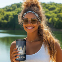 Bennu Ancient Egyptian 4 in 1 Can Cooler Tumbler with Deep Blue Ink Wash, Winged Bennu Bird and Soul of Ra - Wonder Print Shop