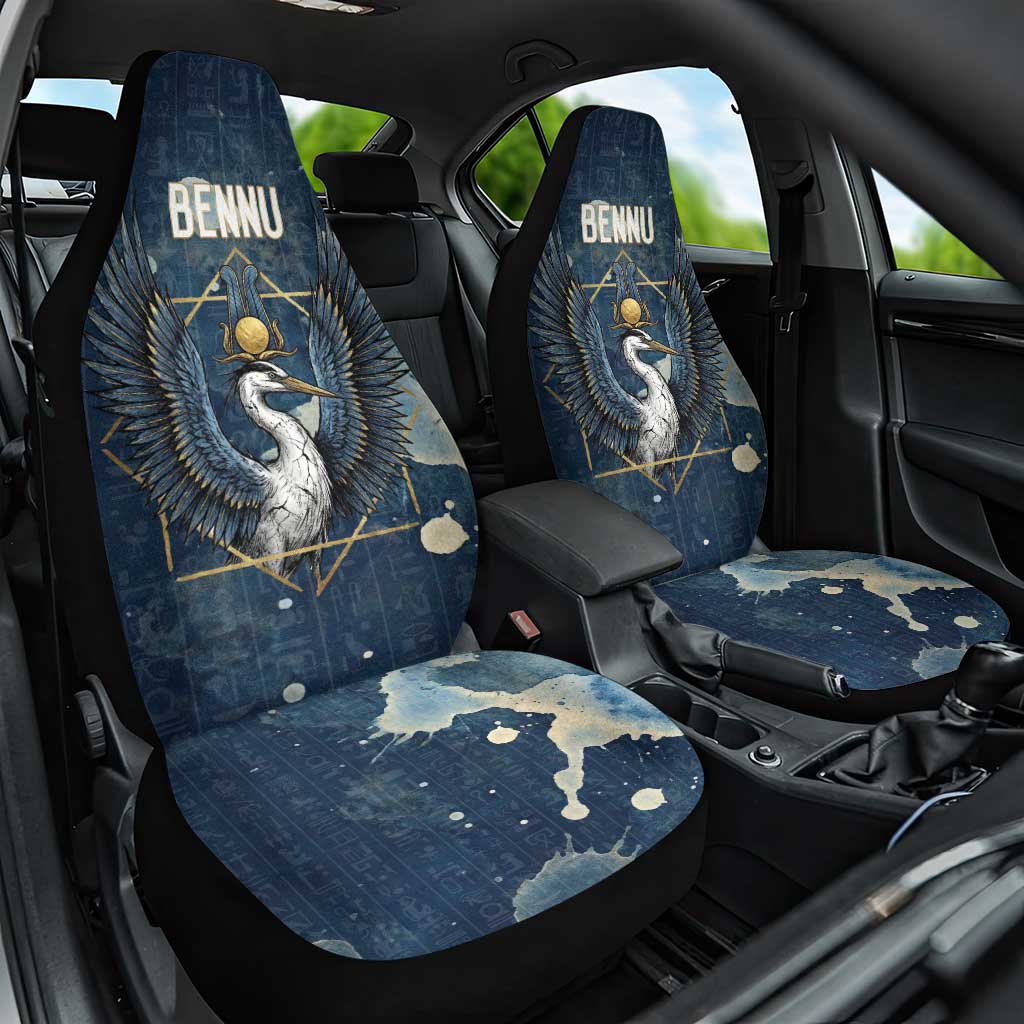 Bennu Ancient Egyptian Car Seat Cover with Deep Blue Ink Wash, Winged Bennu Bird and Soul of Ra - Wonder Print Shop