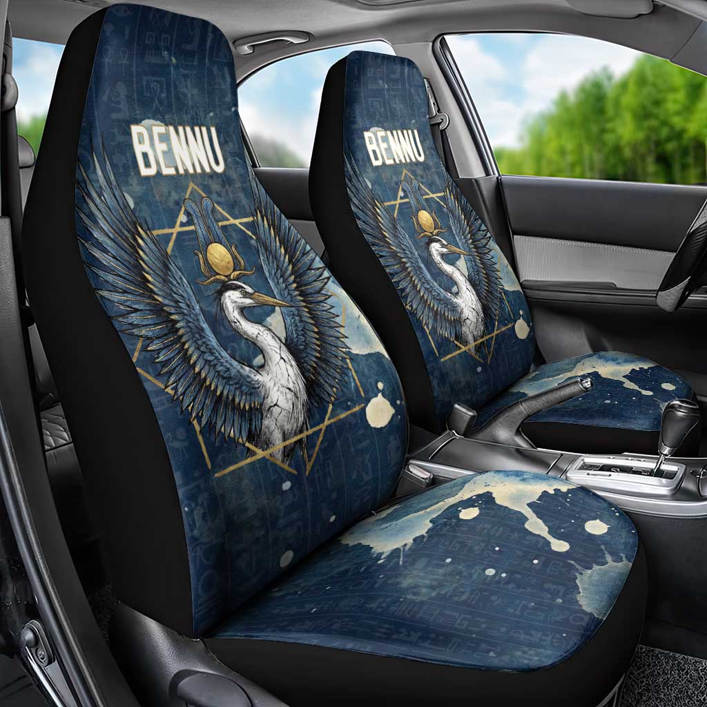 Bennu Ancient Egyptian Car Seat Cover with Deep Blue Ink Wash, Winged Bennu Bird and Soul of Ra - Wonder Print Shop