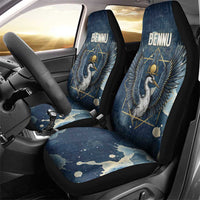 Bennu Ancient Egyptian Car Seat Cover with Deep Blue Ink Wash, Winged Bennu Bird and Soul of Ra - Wonder Print Shop