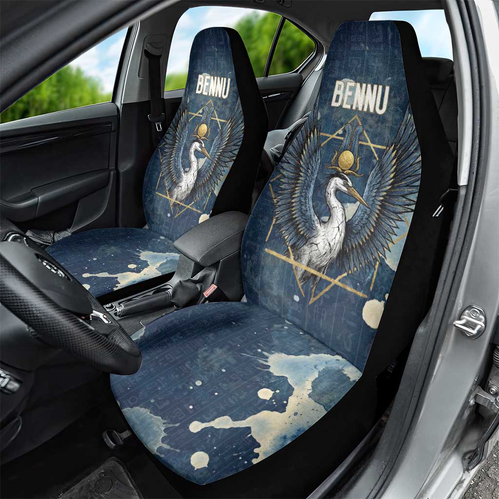 Bennu Ancient Egyptian Car Seat Cover with Deep Blue Ink Wash, Winged Bennu Bird and Soul of Ra - Wonder Print Shop