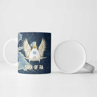 Bennu Ancient Egyptian Ceramic Mug with Deep Blue Ink Wash, Winged Bennu Bird and Soul of Ra - Wonder Print Shop