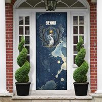 Bennu Ancient Egyptian Door Cover with Deep Blue Ink Wash, Winged Bennu Bird and Soul of Ra - Wonder Print Shop