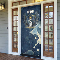 Bennu Ancient Egyptian Door Cover with Deep Blue Ink Wash, Winged Bennu Bird and Soul of Ra - Wonder Print Shop