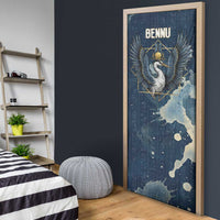 Bennu Ancient Egyptian Door Cover with Deep Blue Ink Wash, Winged Bennu Bird and Soul of Ra - Wonder Print Shop