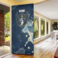 Bennu Ancient Egyptian Door Cover with Deep Blue Ink Wash, Winged Bennu Bird and Soul of Ra - Wonder Print Shop