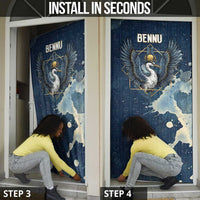 Bennu Ancient Egyptian Door Cover with Deep Blue Ink Wash, Winged Bennu Bird and Soul of Ra - Wonder Print Shop