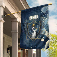 Bennu Ancient Egyptian Garden Flag with Deep Blue Ink Wash, Winged Bennu Bird and Soul of Ra - Wonder Print Shop