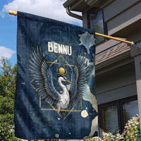 Bennu Ancient Egyptian Garden Flag with Deep Blue Ink Wash, Winged Bennu Bird and Soul of Ra - Wonder Print Shop