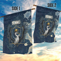 Bennu Ancient Egyptian Garden Flag with Deep Blue Ink Wash, Winged Bennu Bird and Soul of Ra - Wonder Print Shop