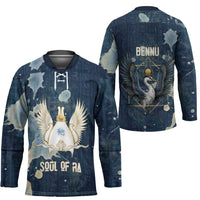 Bennu Ancient Egyptian Hockey Jersey with Deep Blue Ink Wash, Winged Bennu Bird and Soul of Ra - Wonder Print Shop