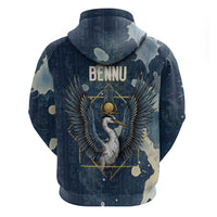 Bennu Ancient Egyptian Hoodie with Deep Blue Ink Wash, Winged Bennu Bird and Soul of Ra - Wonder Print Shop