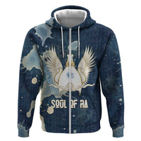 Bennu Ancient Egyptian Hoodie with Deep Blue Ink Wash, Winged Bennu Bird and Soul of Ra - Wonder Print Shop