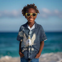 Bennu Ancient Egyptian Kid Hawaiian Shirt with Deep Blue Ink Wash, Winged Bennu Bird and Soul of Ra - Wonder Print Shop