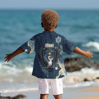 Bennu Ancient Egyptian Kid Hawaiian Shirt with Deep Blue Ink Wash, Winged Bennu Bird and Soul of Ra - Wonder Print Shop