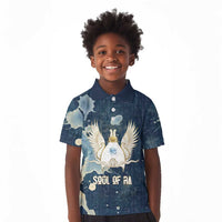 Bennu Ancient Egyptian Kid Polo Shirt with Deep Blue Ink Wash, Winged Bennu Bird and Soul of Ra - Wonder Print Shop