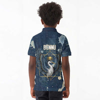 Bennu Ancient Egyptian Kid Polo Shirt with Deep Blue Ink Wash, Winged Bennu Bird and Soul of Ra - Wonder Print Shop