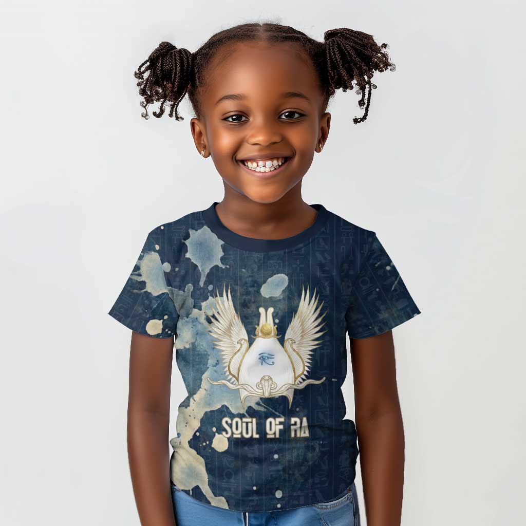 Bennu Ancient Egyptian Kid T shirt with Deep Blue Ink Wash, Winged Bennu Bird and Soul of Ra - Wonder Print Shop