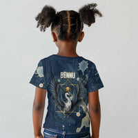 Bennu Ancient Egyptian Kid T shirt with Deep Blue Ink Wash, Winged Bennu Bird and Soul of Ra - Wonder Print Shop