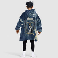 Bennu Ancient Egyptian Kid Wearable Blanket Hoodie with Deep Blue Ink Wash, Winged Bennu Bird and Soul of Ra - Wonder Print Shop