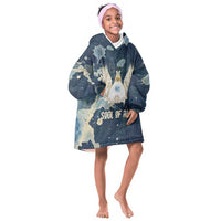 Bennu Ancient Egyptian Kid Wearable Blanket Hoodie with Deep Blue Ink Wash, Winged Bennu Bird and Soul of Ra - Wonder Print Shop