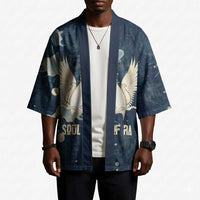 Bennu Ancient Egyptian Kimono with Deep Blue Ink Wash, Winged Bennu Bird and Soul of Ra - Wonder Print Shop
