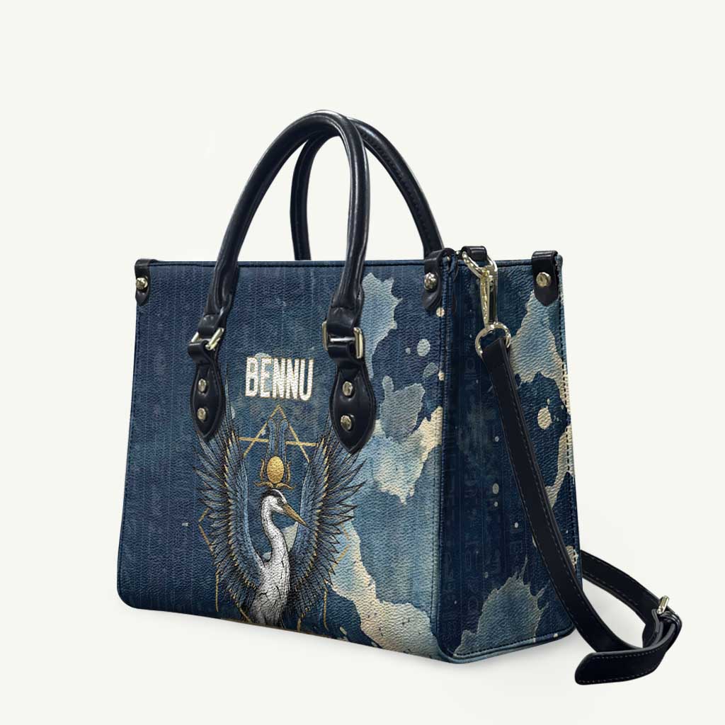 Bennu Ancient Egyptian Leather Bag with Deep Blue Ink Wash, Winged Bennu Bird and Soul of Ra - Wonder Print Shop