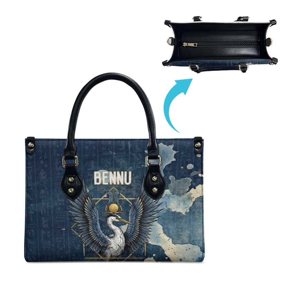 Bennu Ancient Egyptian Leather Bag with Deep Blue Ink Wash, Winged Bennu Bird and Soul of Ra - Wonder Print Shop
