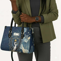 Bennu Ancient Egyptian Leather Bag with Deep Blue Ink Wash, Winged Bennu Bird and Soul of Ra - Wonder Print Shop