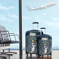 Bennu Ancient Egyptian Luggage Cover with Deep Blue Ink Wash, Winged Bennu Bird and Soul of Ra - Wonder Print Shop