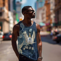 Bennu Ancient Egyptian Men Tank Top with Deep Blue Ink Wash, Winged Bennu Bird and Soul of Ra - Wonder Print Shop