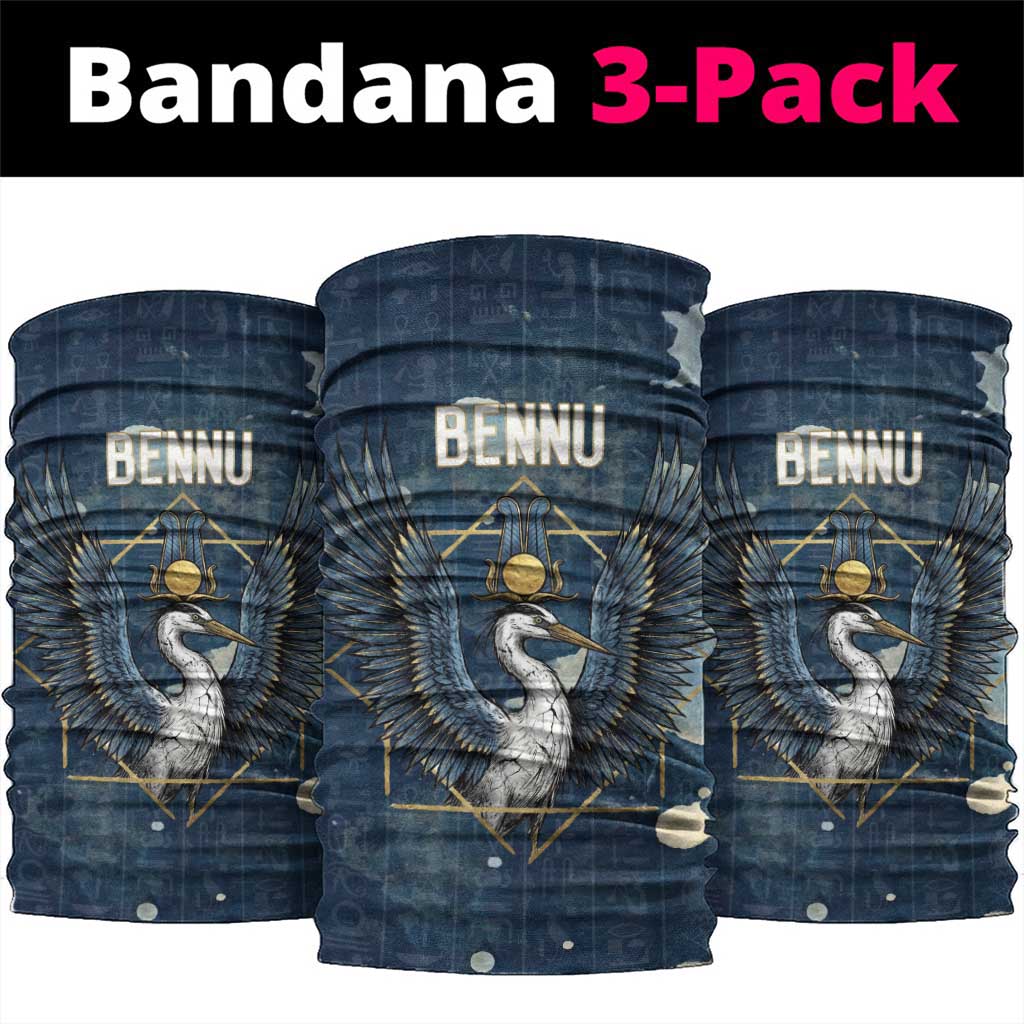 Bennu Ancient Egyptian Neck Gaiter with Deep Blue Ink Wash, Winged Bennu Bird and Soul of Ra - Wonder Print Shop