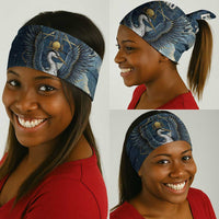Bennu Ancient Egyptian Neck Gaiter with Deep Blue Ink Wash, Winged Bennu Bird and Soul of Ra - Wonder Print Shop