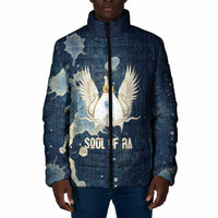 Bennu Ancient Egyptian Padded Jacket with Deep Blue Ink Wash, Winged Bennu Bird and Soul of Ra - Wonder Print Shop