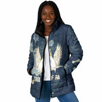 Bennu Ancient Egyptian Padded Jacket with Deep Blue Ink Wash, Winged Bennu Bird and Soul of Ra - Wonder Print Shop