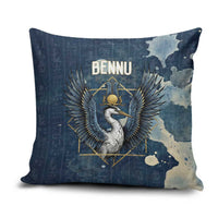 Bennu Ancient Egyptian Pillow Cover with Deep Blue Ink Wash, Winged Bennu Bird and Soul of Ra - Wonder Print Shop