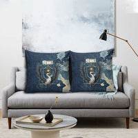 Bennu Ancient Egyptian Pillow Cover with Deep Blue Ink Wash, Winged Bennu Bird and Soul of Ra - Wonder Print Shop
