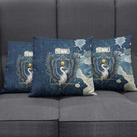 Bennu Ancient Egyptian Pillow Cover with Deep Blue Ink Wash, Winged Bennu Bird and Soul of Ra - Wonder Print Shop