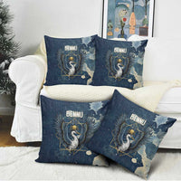 Bennu Ancient Egyptian Pillow Cover with Deep Blue Ink Wash, Winged Bennu Bird and Soul of Ra - Wonder Print Shop