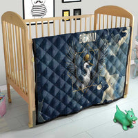 Bennu Ancient Egyptian Quilt with Deep Blue Ink Wash, Winged Bennu Bird and Soul of Ra - Wonder Print Shop