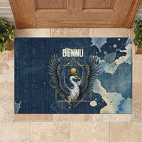 Bennu Ancient Egyptian Rubber Doormat with Deep Blue Ink Wash, Winged Bennu Bird and Soul of Ra - Wonder Print Shop