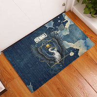 Bennu Ancient Egyptian Rubber Doormat with Deep Blue Ink Wash, Winged Bennu Bird and Soul of Ra - Wonder Print Shop